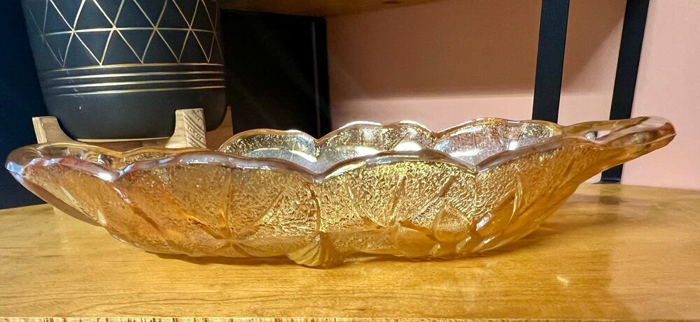 Vintage Indiana Glass Marigold Carnival Glass Lily Pons Sunflower Relish Dish